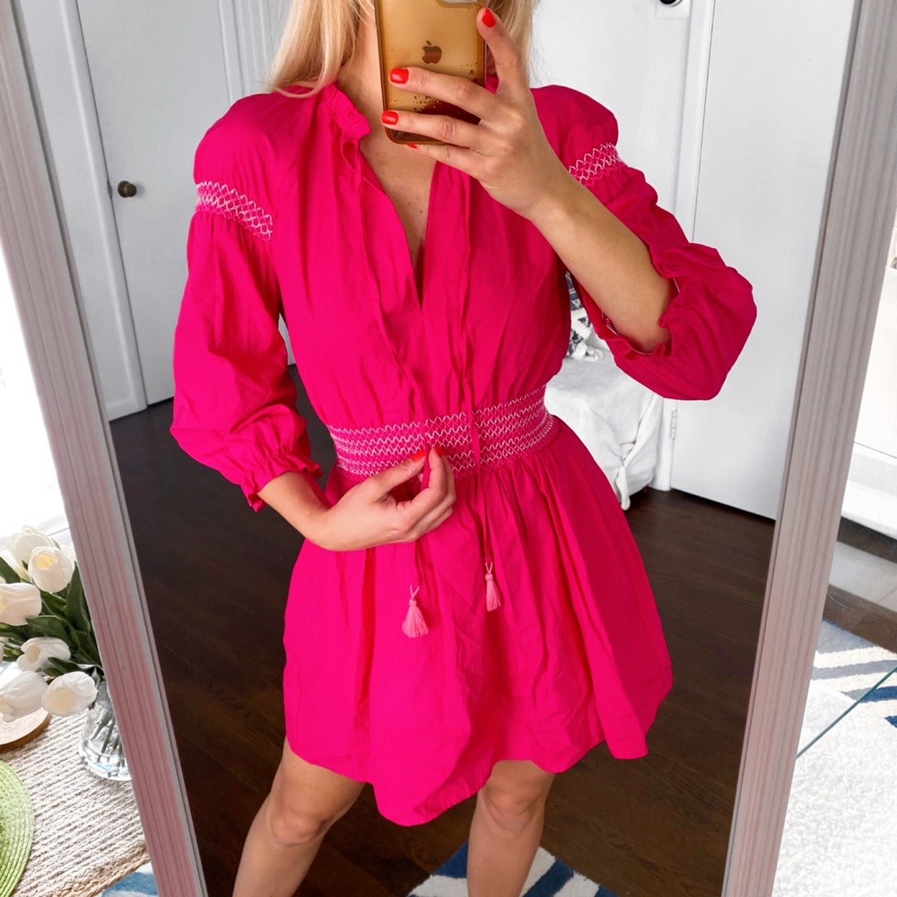 💞 ZARA PINK TASSEL PUFF LONG SLEEVE EMBROIDERED DETAIL MINI DRESS!